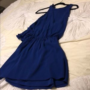 Alice and Olivia ruffled black cobalt blue dress